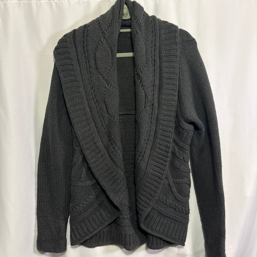 The Limited Womens XL Gray Cable Knit Shawl Collar Open Front Cardigan Sweater